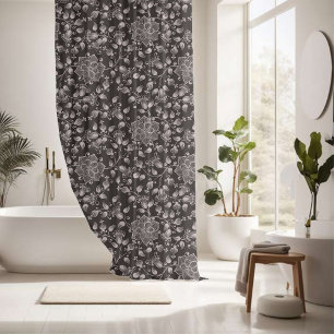 Monochromes Blüten-Design Duschvorhang