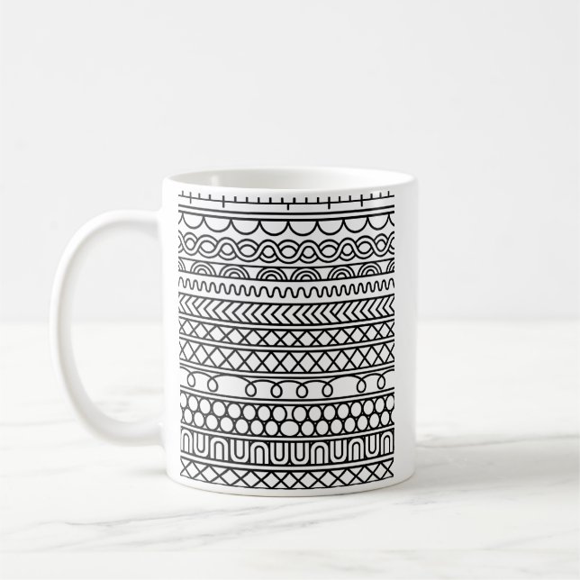 Monochromes Boho-Strickmuster | Tribal geometrisch Kaffeetasse (Links)