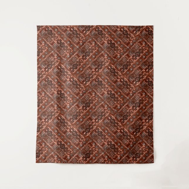 Monochromes braunes Ethnomuster in Beige. Wandteppich (Vorderseite)