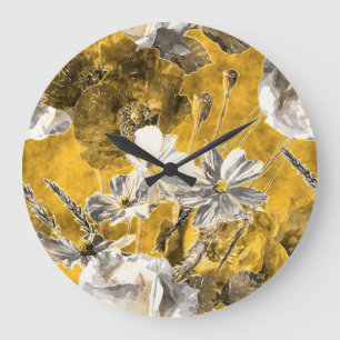 Monochromes florales Wasserfarben-Mohn-Muster Große Wanduhr