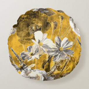 Monochromes florales Wasserfarben-Mohn-Muster Rundes Kissen