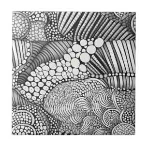 Monochromes geometrisches abstraktes Linienkunstmu Fliese