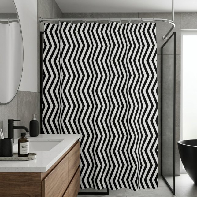 Monochromes geometrisches Linienmuster Duschvorhang (Von Creator hochgeladen)