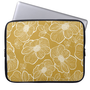 Monochromes Gold-Blumenmuster: Abstrakte Nahtlosig Laptopschutzhülle
