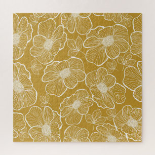 Monochromes Gold-Blumenmuster: Abstrakte Nahtlosig Puzzle