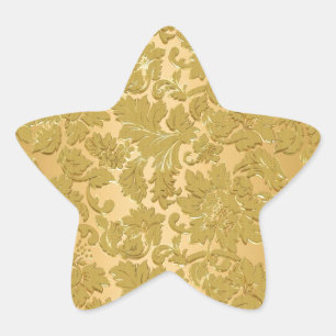 Monochromes goldenes vintage-blumen-damaskusmuster Stern-Aufkleber