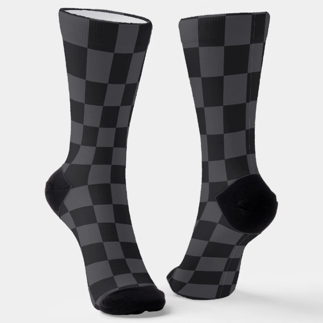 Monochromes Grau-Schwarz-Kroatisches Schachbrettmu Socken (Gewinkelt)