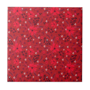 Monochromes hellrotes Retro-Blumenmuster. Fliese
