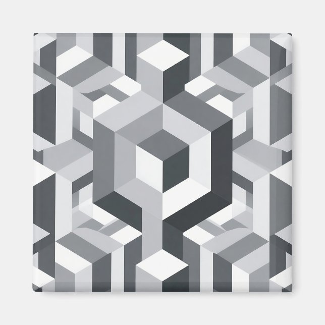 Monochromes isometrisches Würfelmuster Magnet (Vorne)