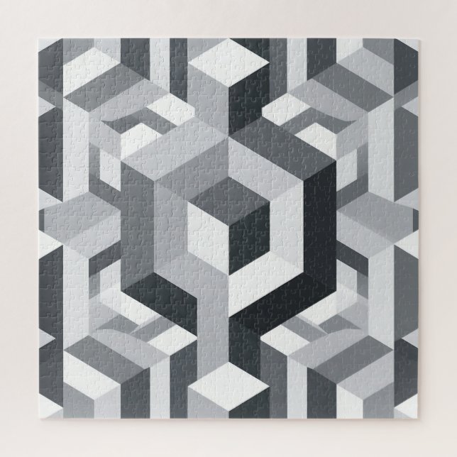 Monochromes isometrisches Würfelmuster Puzzle (Vertikal)