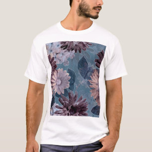 Monochromes Lila: Nahtloses florales Wasserfarbenm T-Shirt