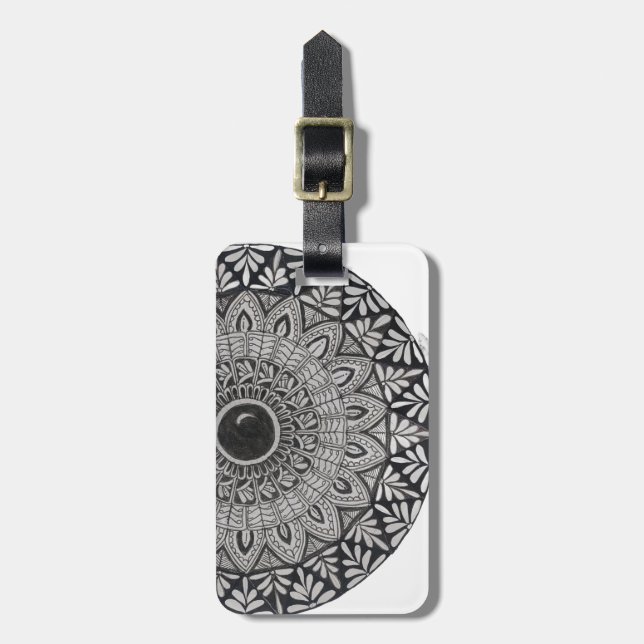 Monochromes Mandala-Design-Gepäckanhänger Gepäckanhänger (Vorderseite vertikal)