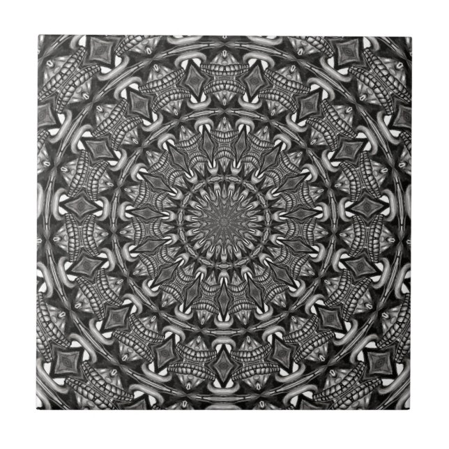 Monochromes Mandala Fliese (Vorderseite)
