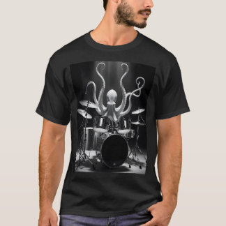 Monochromes Octopus-Drummer-Scheinwerferlicht T-Sh T-Shirt
