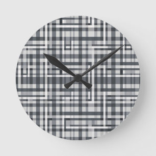 Monochromes Pixel-Kontrollmuster geometrisches Mus Runde Wanduhr