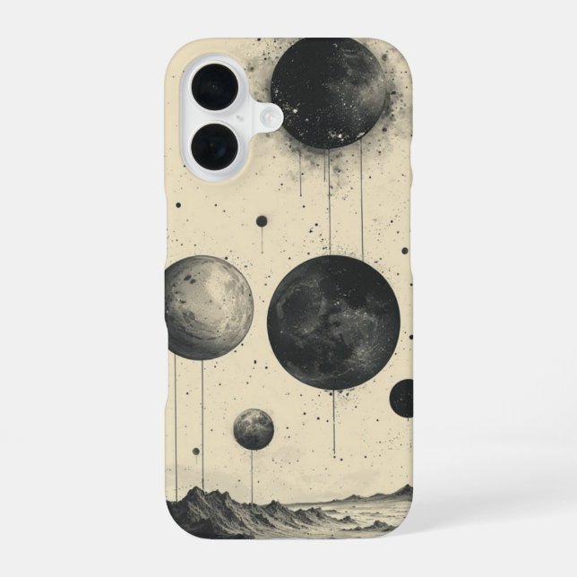 Monochromes Planetarium iPhone 16 Hülle (Rückseite)