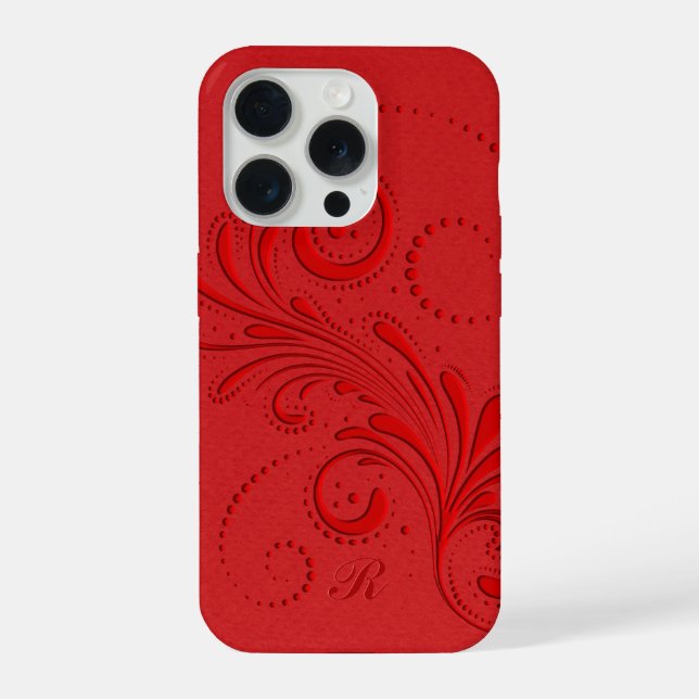 Monochromes rotes Wirbelmonogramm iPhone Hülle (Rückseite)