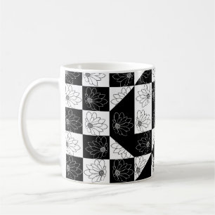Monochromes Schachbrett- und florales Glamour-Must Kaffeetasse