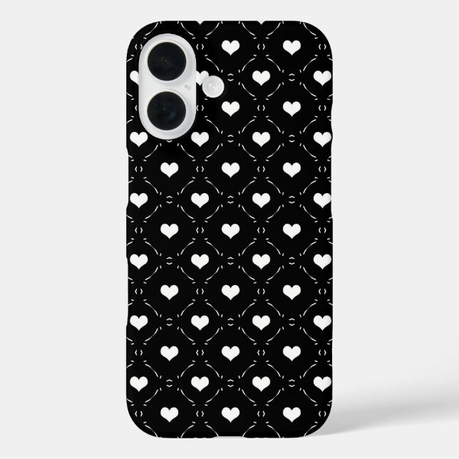 Monochromes Schwarz-Weiß-Mini-Herzen-Raster Case-Mate iPhone Hülle (Rückseite)