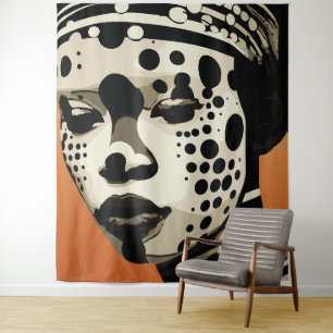 Monochromes Stammes-Frauenporträt Kunst Wandteppich