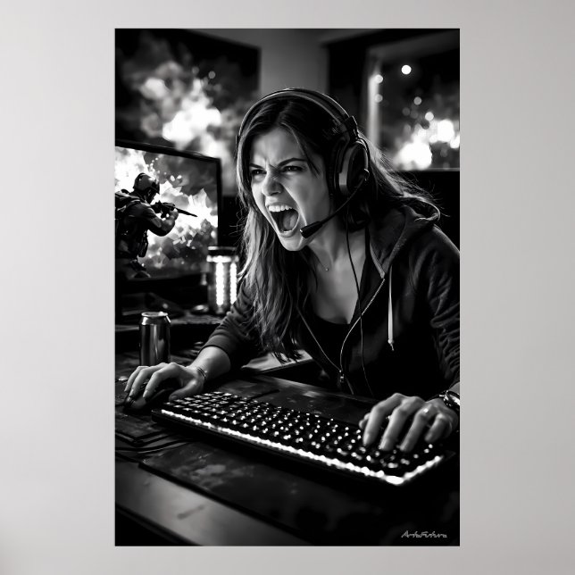 Monochromes Stress-Burst-Gamer-Zimmerposter Poster (Vorne)