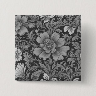 Monochromes Vintage-Blumenmuster Button