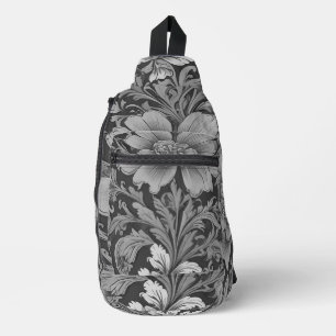 Monochromes Vintage-Blumenmuster Crossbody Bag