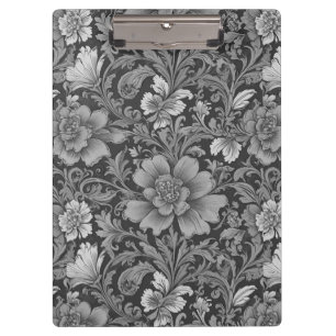 Monochromes Vintage-Blumenmuster  Klemmbrett