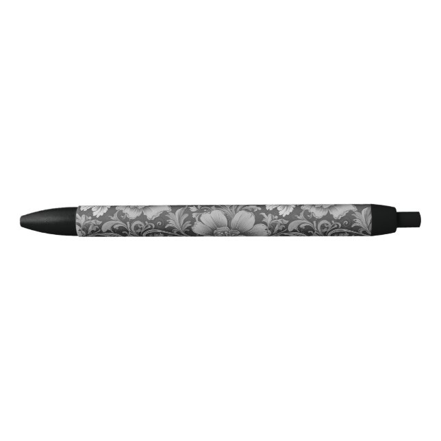 Monochromes Vintage-Blumenmuster  Kugelschreiber (Vorderseite)
