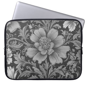 Monochromes Vintage-Blumenmuster Laptopschutzhülle