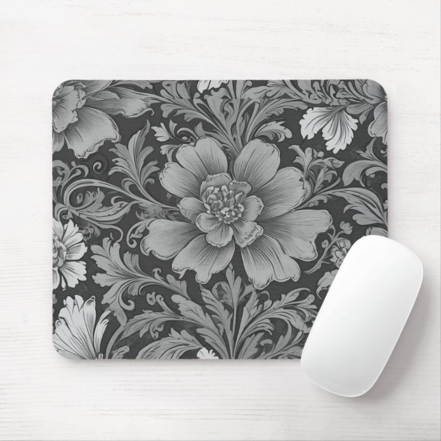 Monochromes Vintage-Blumenmuster  Mousepad (Mit Mouse)
