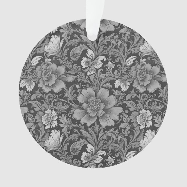 Monochromes Vintage-Blumenmuster  Ornament (Vorderseite)