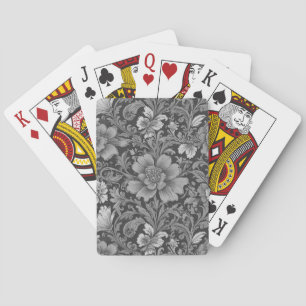 Monochromes Vintage-Blumenmuster  Spielkarten