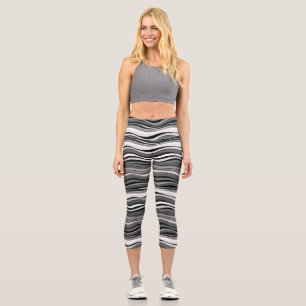 Monochromes Wellenmuster Capri Leggings