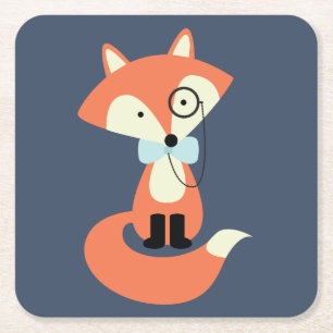 Monocle Hipster Red Fox Rechteckiger Pappuntersetzer