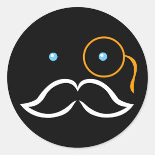 Monocle und Mustache Runder Aufkleber