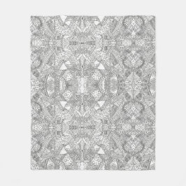 monocrome Symmetrical Doodle Mandala Black & White Fleecedecke