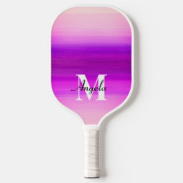 Monografie der leuchtenden lila und rosa Sonnenunt Pickleball Schläger