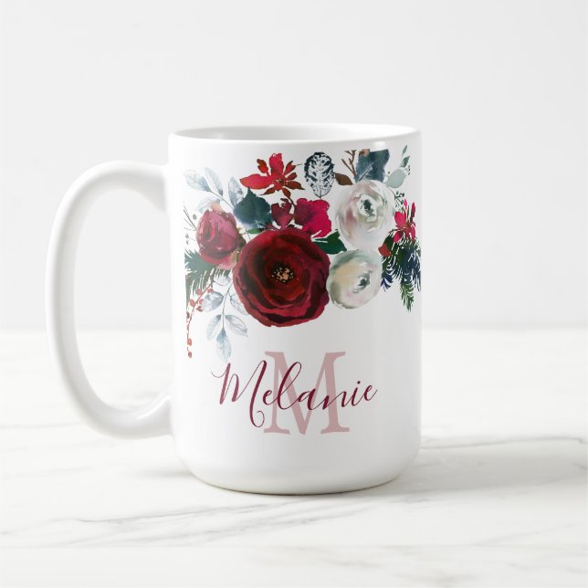 Monografie der Rose "Winter Burgundy" Kaffeetasse (Links)