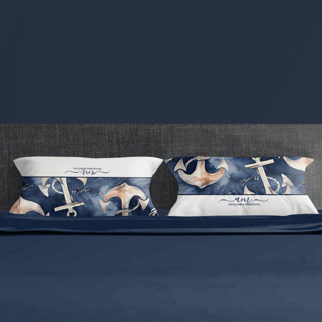 Monografie der Wasserfarben-Anker-Ozean-Marine Kissenbezug (Von Creator hochgeladen)