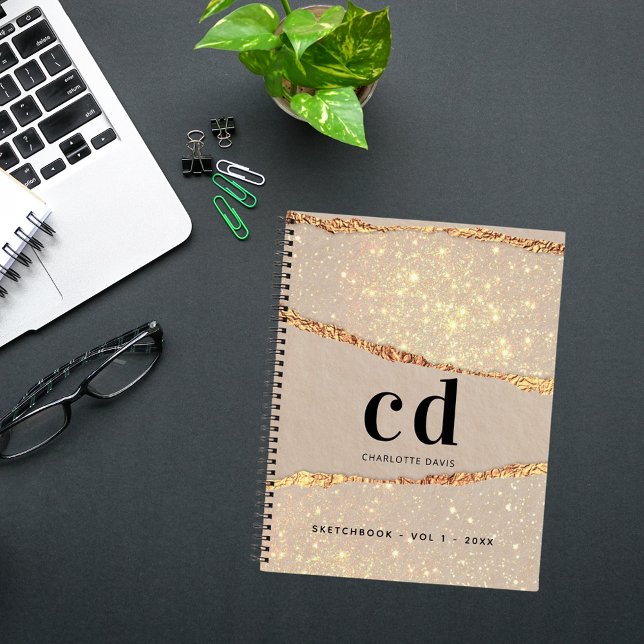 Monografie des beigen Goldbards des Sketchbuchs Notizbuch (Von Creator hochgeladen)