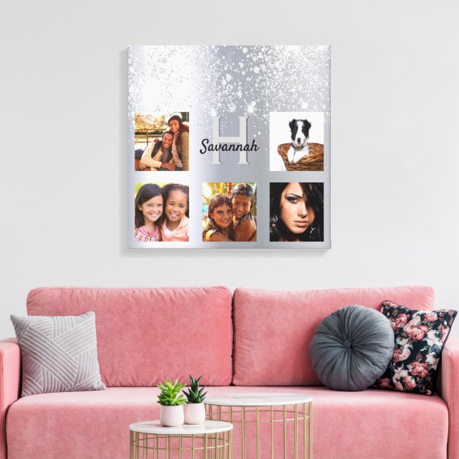 Monografie des Fotos aus Silberstaub in Glitzer Leinwanddruck (Insitu (Wohnzimmer))