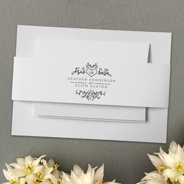 Monografie des Hochzeitsherzes Schwarz-weiß Einladungsbanderole (Von Creator hochgeladen)