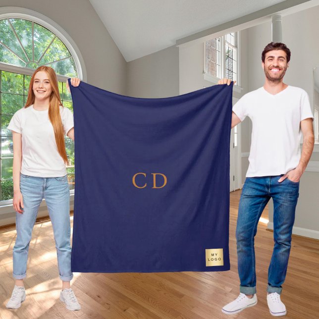 Monografie des Navy Blue Gold Firmenlogos Fleecedecke (Von Creator hochgeladen)