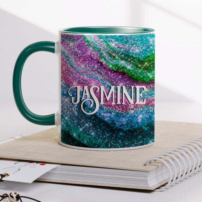 Monografie des schwach-rosa-grünen Glitzer Tasse (Von Creator hochgeladen)