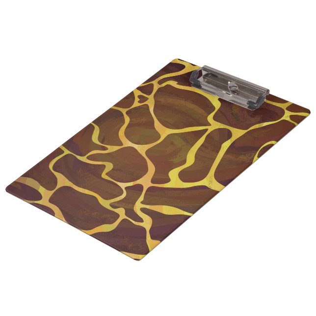 Monografische Giraffe, braun, Gelb Klemmbrett (Schrägansicht)