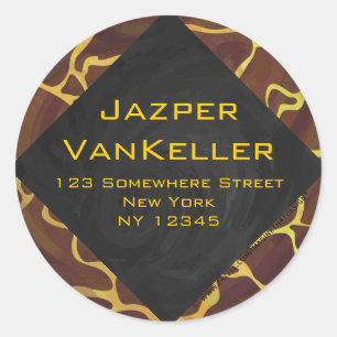 Monografische Giraffe, braun, Gelb Runder Aufkleber