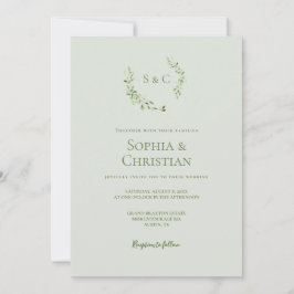 Monografische Hochzeit der grünen Wasserfarbe Einladung