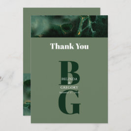Monografische Hochzeit der modernen grünen Marmorp Dankeskarte