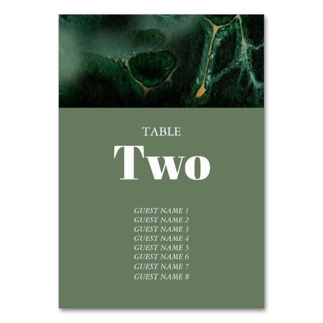 Monografische Hochzeit der modernen grünen Marmorp Tischnummer (Vorderseite)
